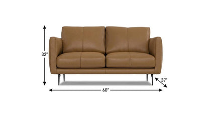 60" Brown Leather Sofa With Black Legs