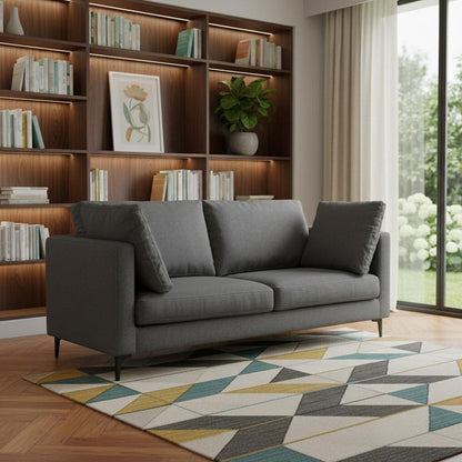 76" Gray Fabric Sofa With Black Legs
