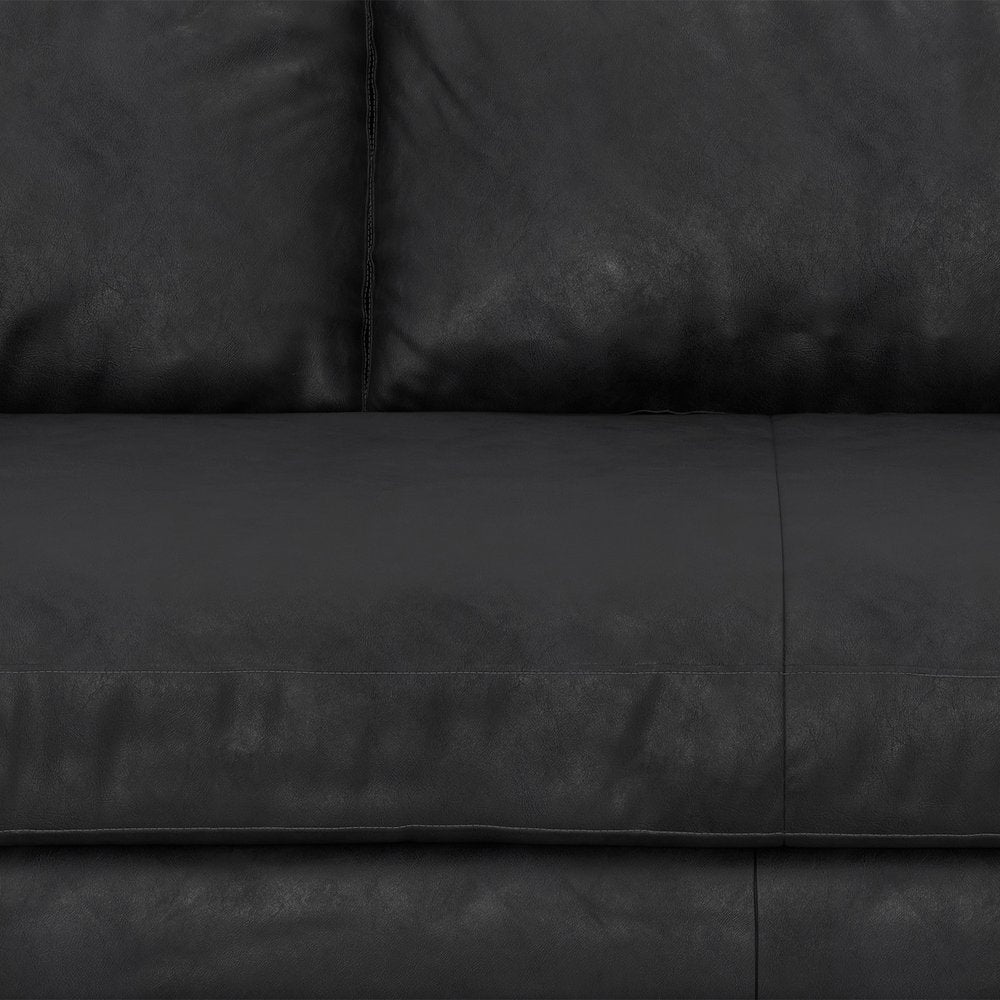 72" Black Leather Sofa With Brown Legs