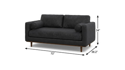 72" Black Leather Sofa With Brown Legs