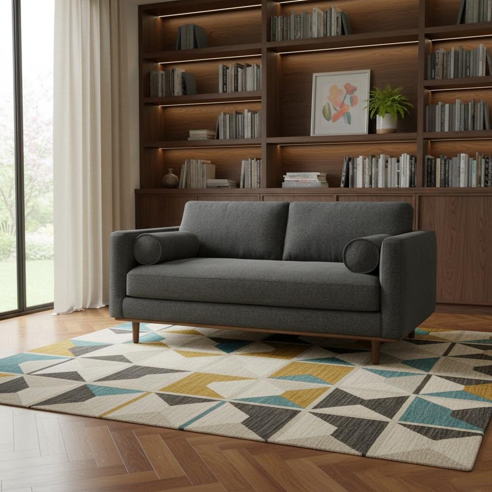 72" Gray Fabric Sofa With Brown Legs