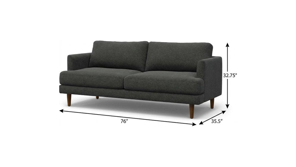 76" Gray Fabric Sofa With Brown Legs