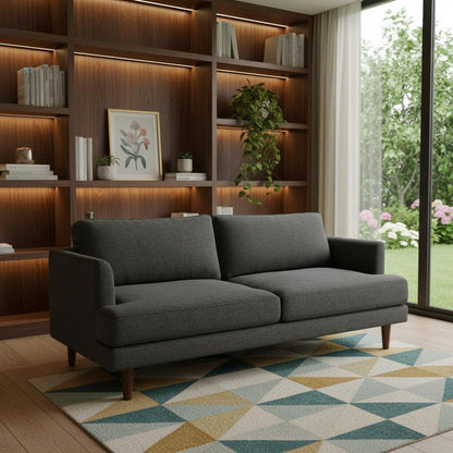 76" Gray Fabric Sofa With Brown Legs