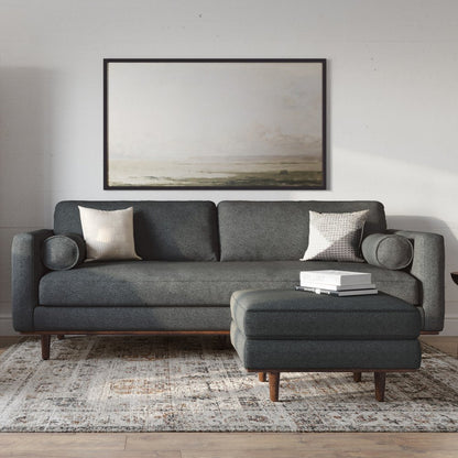 89" Gray Fabric Sofa With Brown Legs