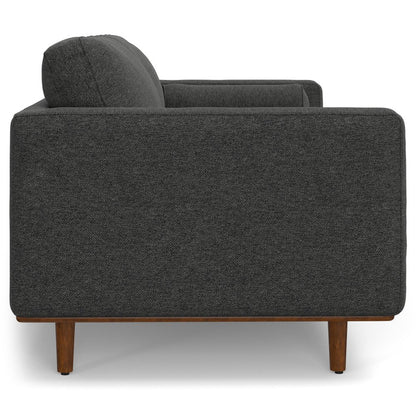 89" Gray Fabric Sofa With Brown Legs