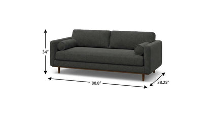 89" Gray Fabric Sofa With Brown Legs