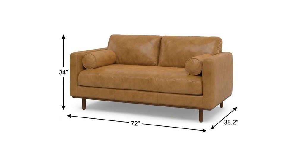 72" Sienna Leather Sofa With Brown Legs