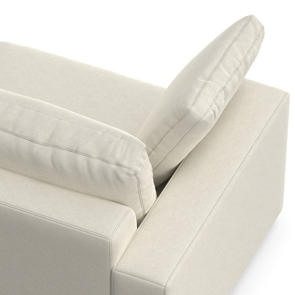 96" Cream Fabric Sofa With Brown Legs