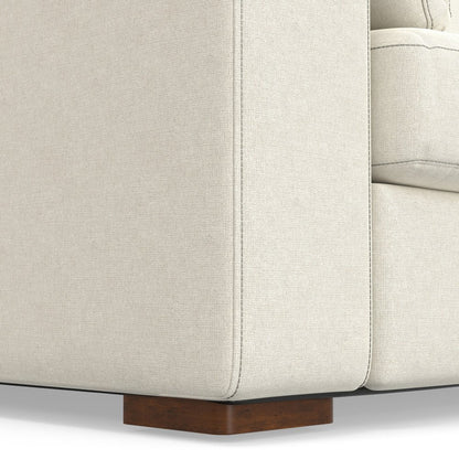 96" Cream Fabric Sofa With Brown Legs
