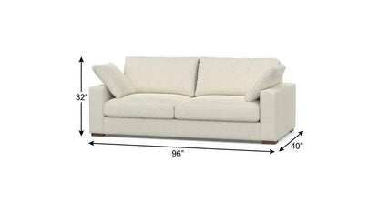 96" Cream Fabric Sofa With Brown Legs