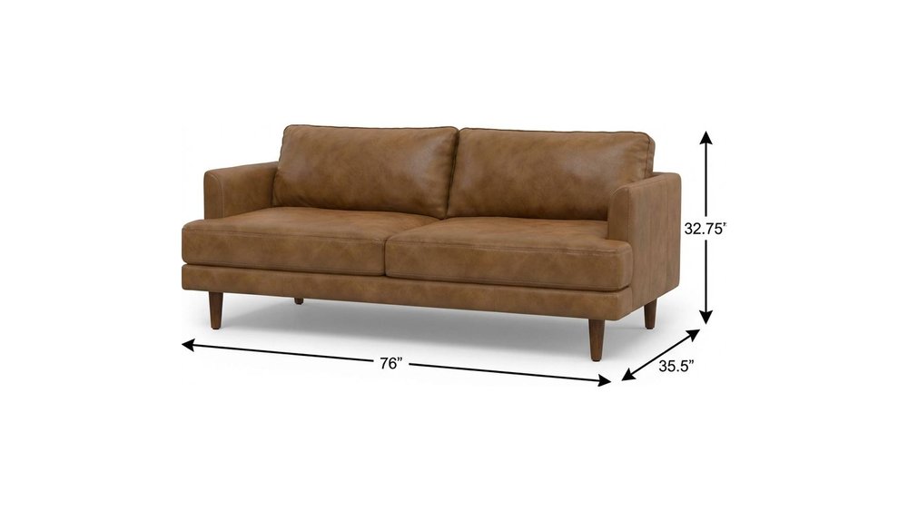 76" Brown Leather Sofa