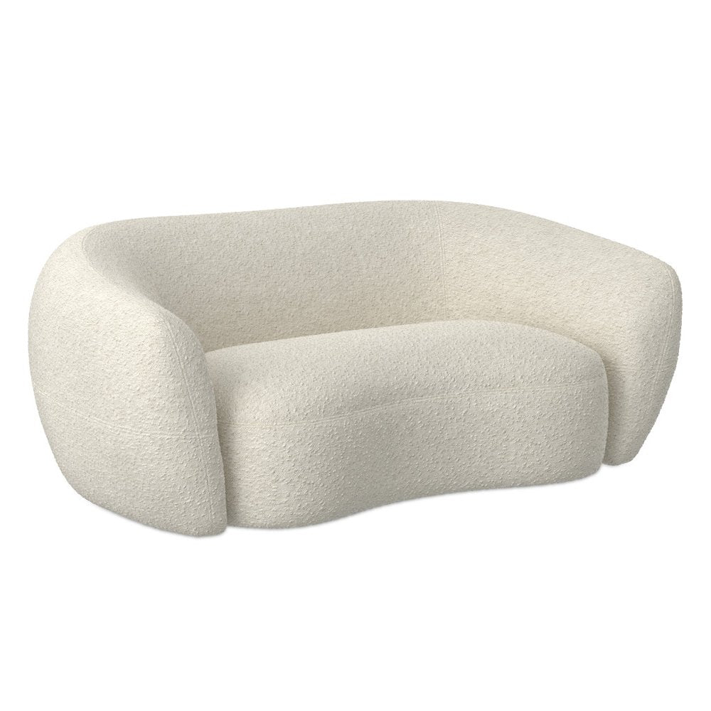 69" Cream and Walnut Boucle Curved Loveseat