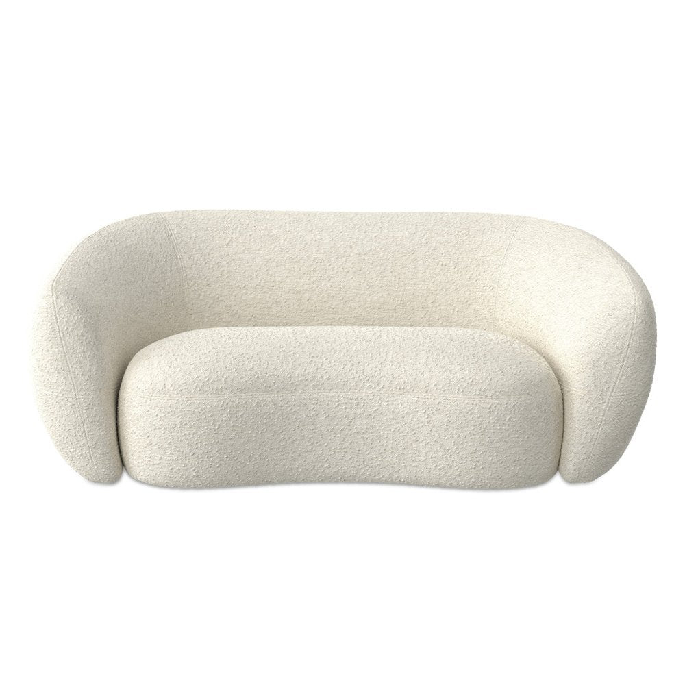 69" Cream and Walnut Boucle Curved Loveseat