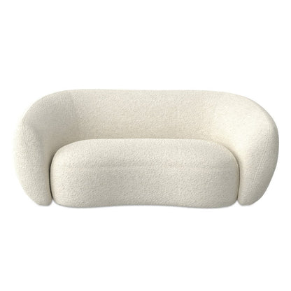 69" Cream and Walnut Boucle Curved Loveseat