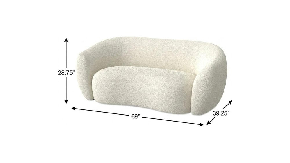69" Cream and Walnut Boucle Curved Loveseat