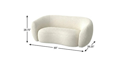 69" Cream and Walnut Boucle Curved Loveseat