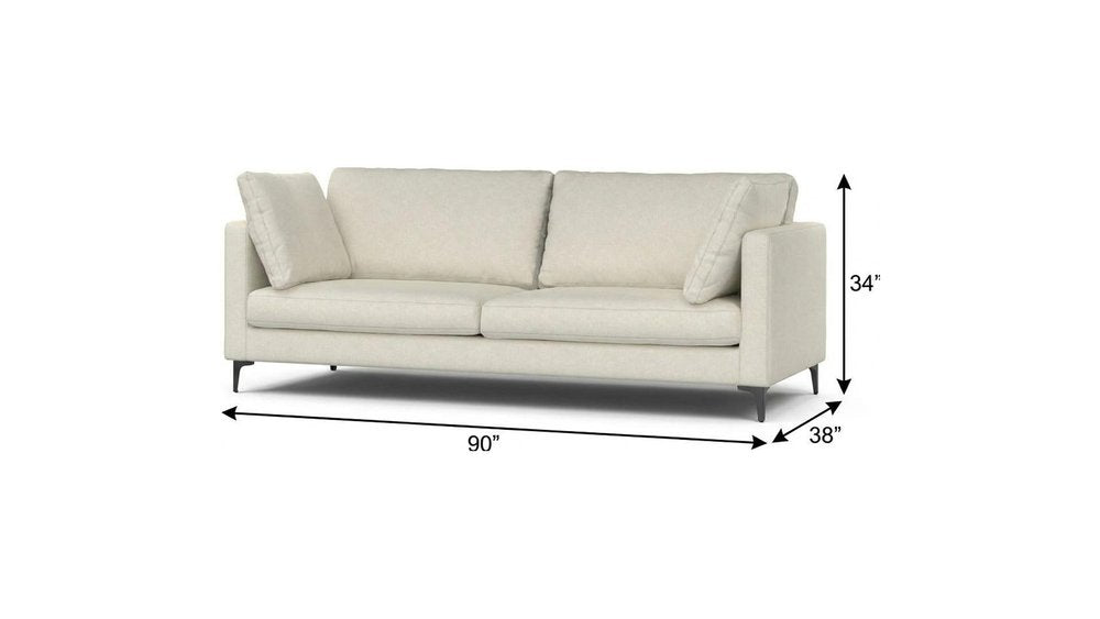 90" Cream Fabric Sofa With Black Legs