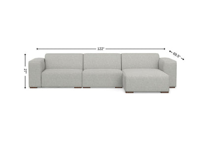 122" Gray Fabric Modular Sofa With Brown Legs