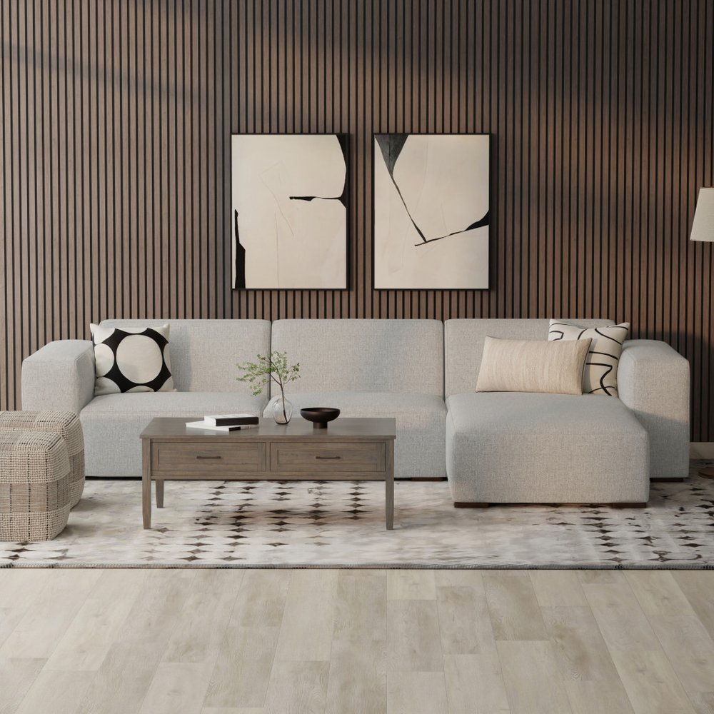 122" Gray Fabric Modular Sofa With Brown Legs