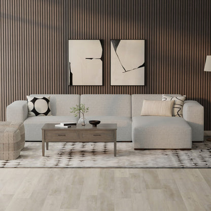 122" Gray Fabric Modular Sofa With Brown Legs