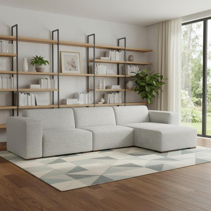 122" Gray Fabric Modular Sofa With Brown Legs