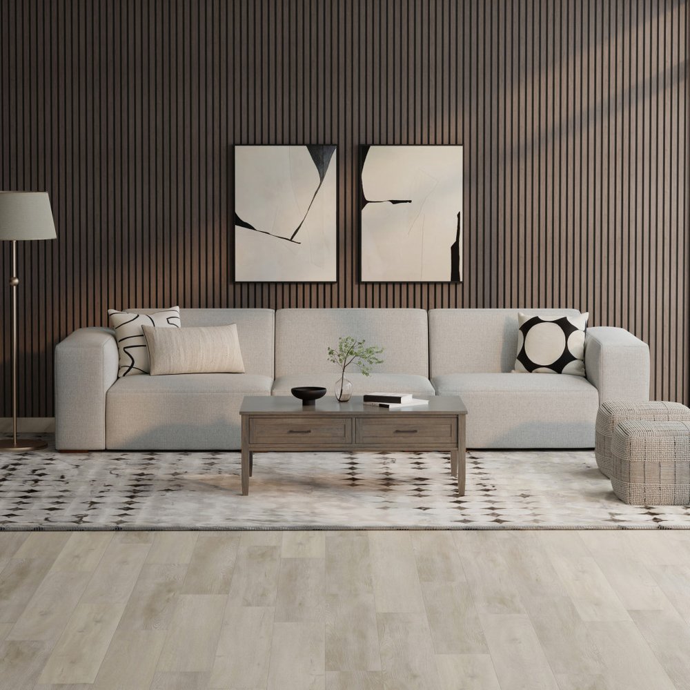 122" Gray Fabric Modular Sofa With Brown Legs