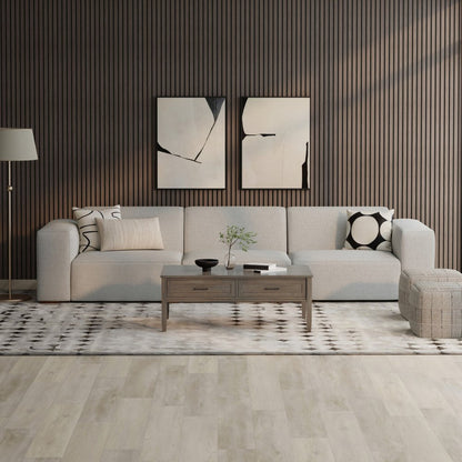 122" Gray Fabric Modular Sofa With Brown Legs