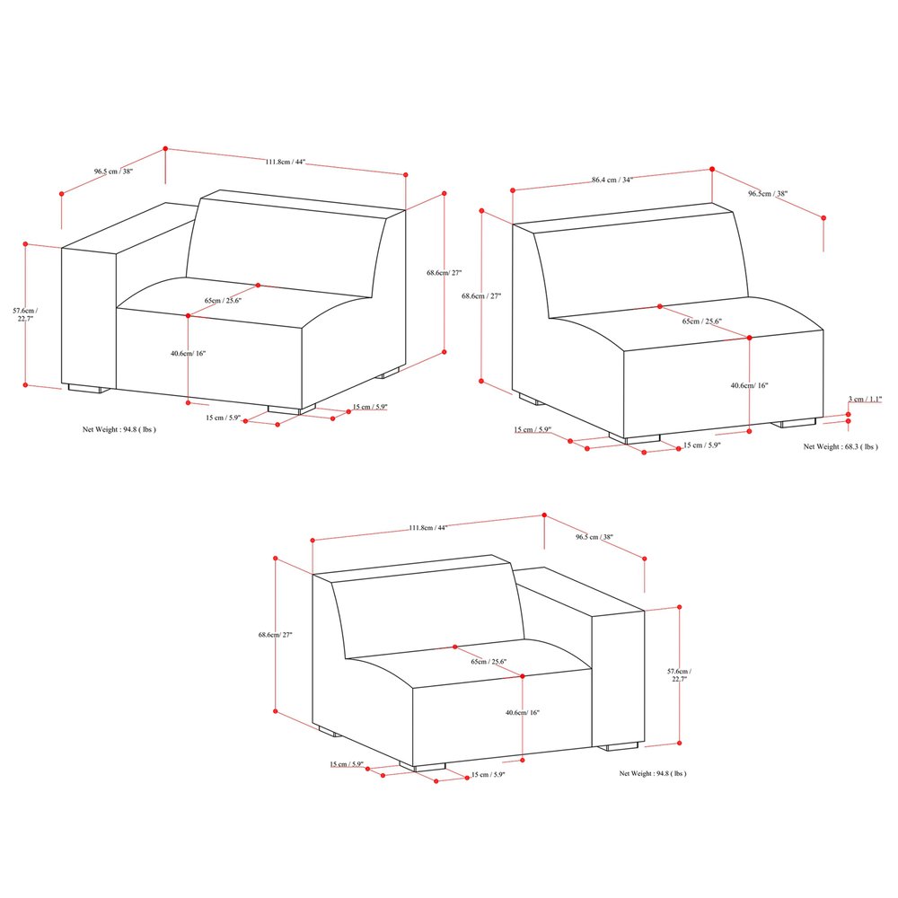 122" Gray Fabric Modular Sofa With Brown Legs