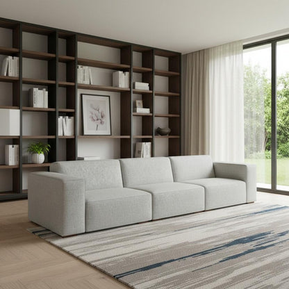 122" Gray Fabric Modular Sofa With Brown Legs