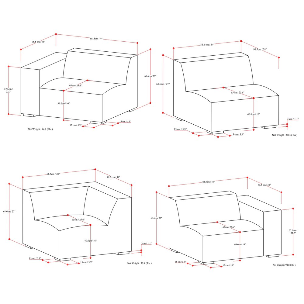 116" Gray Fabric Modular Sofa With Brown Legs