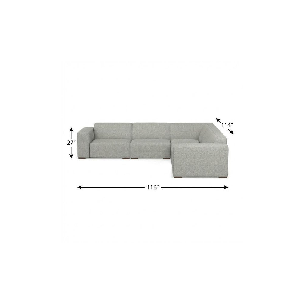 116" Gray Fabric Modular Sofa With Brown Legs