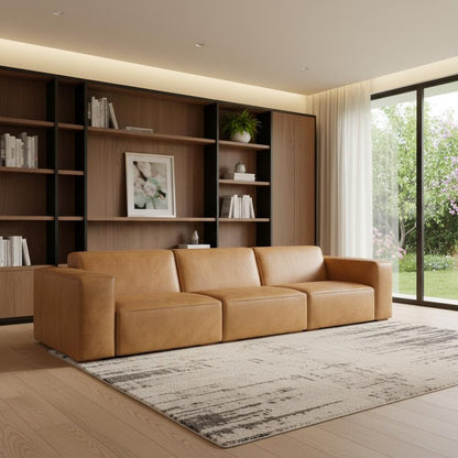 122" Sienna Leather Modular Sofa With Brown Legs