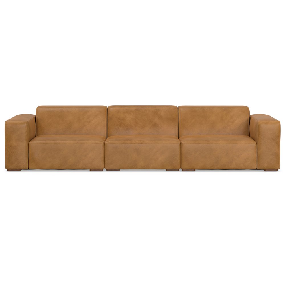 122" Sienna Leather Modular Sofa With Brown Legs