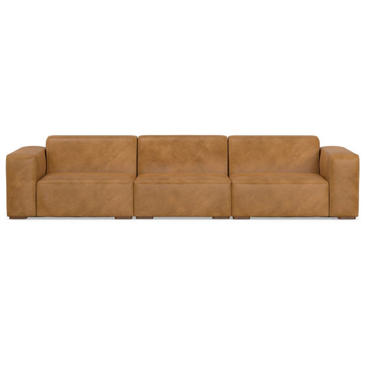 122" Sienna Leather Modular Sofa With Brown Legs