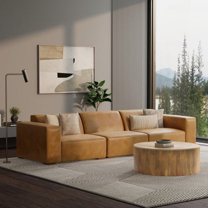 122" Sienna Leather Modular Sofa With Brown Legs