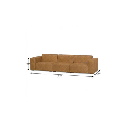 122" Sienna Leather Modular Sofa With Brown Legs