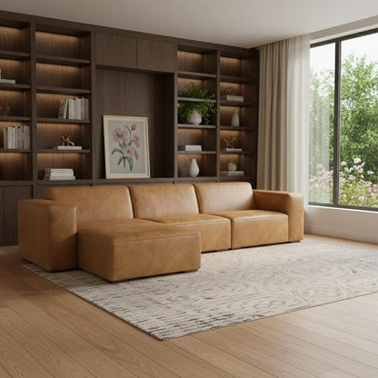 122" Sienna Leather Modular Sofa With Brown Legs
