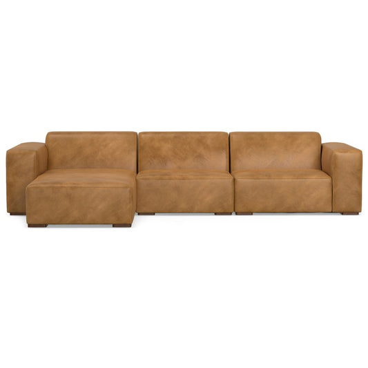 122" Sienna Leather Modular Sofa With Brown Legs