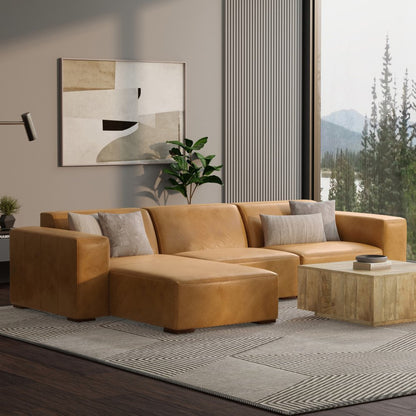 122" Sienna Leather Modular Sofa With Brown Legs