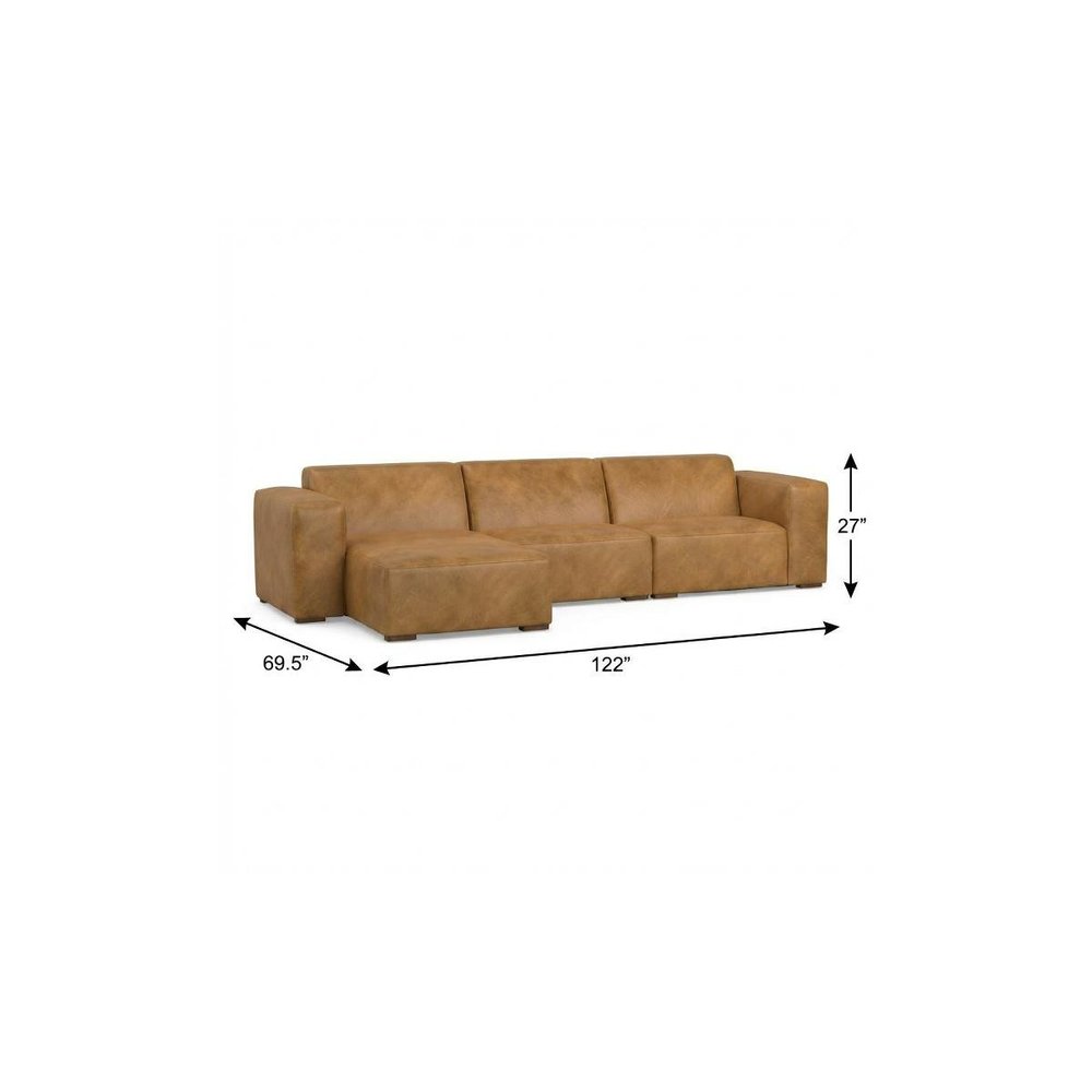 122" Sienna Leather Modular Sofa With Brown Legs