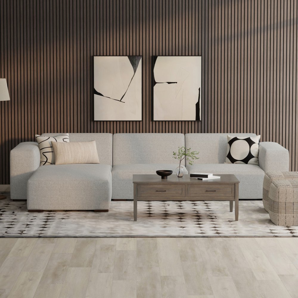 122" Gray Fabric Modular Sofa With Brown Legs
