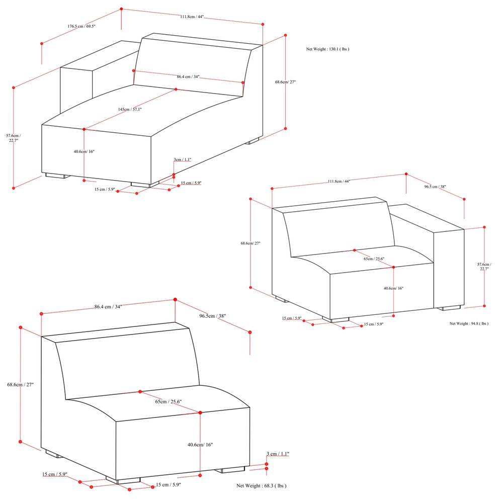 122" Gray Fabric Modular Sofa With Brown Legs