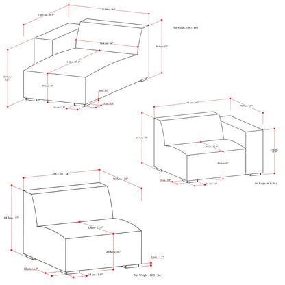 122" Gray Fabric Modular Sofa With Brown Legs