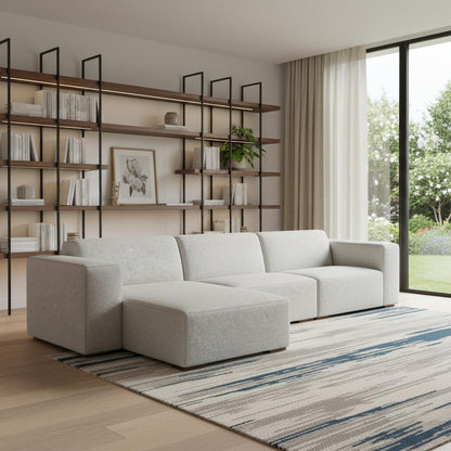 122" Gray Fabric Modular Sofa With Brown Legs