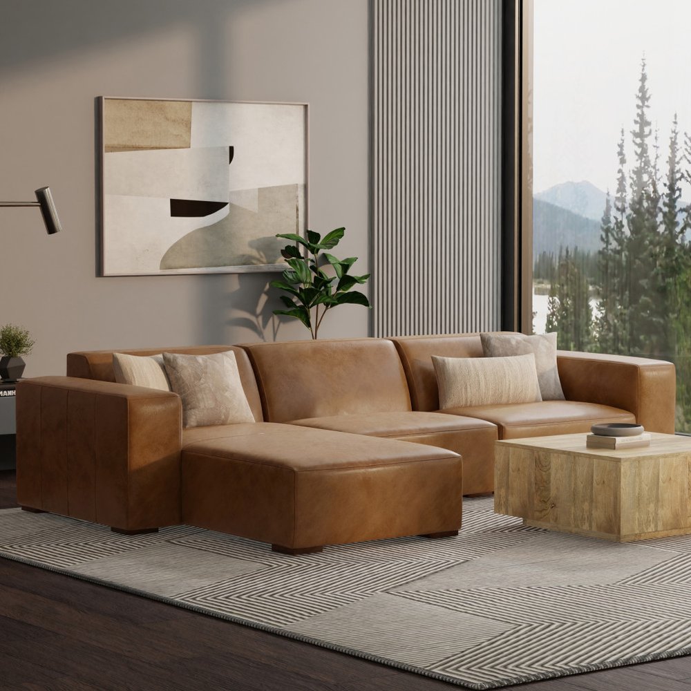 122" Brown Leather Modular Sofa
