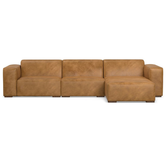 122" Sienna Leather Modular Sofa With Brown Legs