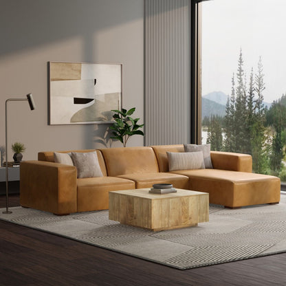 122" Sienna Leather Modular Sofa With Brown Legs