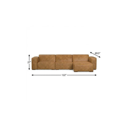 122" Sienna Leather Modular Sofa With Brown Legs
