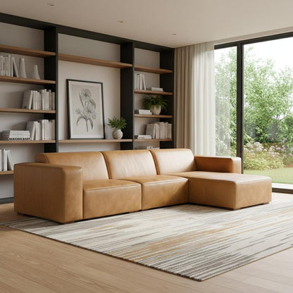 122" Sienna Leather Modular Sofa With Brown Legs