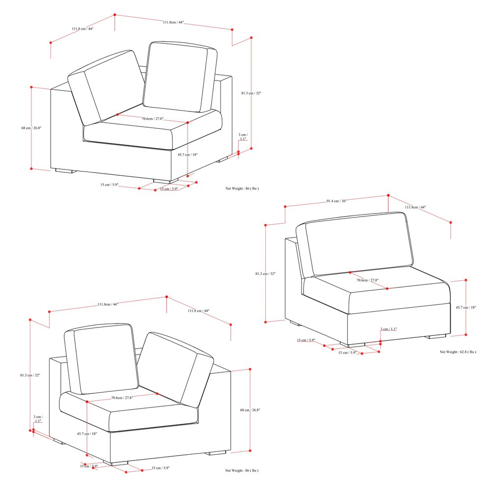 125" Gray Fabric Modular Sofa With Brown Legs